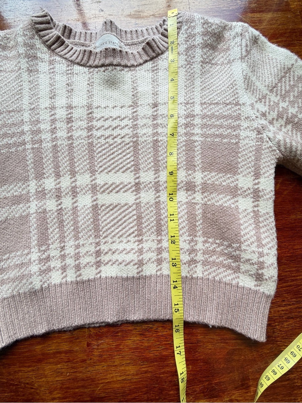Altar'd State Cropped Cream and Tan Plaid Knit Sweater Size XS Light Academia - Picture 6 of 6